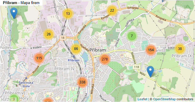 Příbram - mapa firem