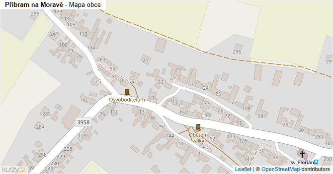 Příbram na Moravě - mapa obce