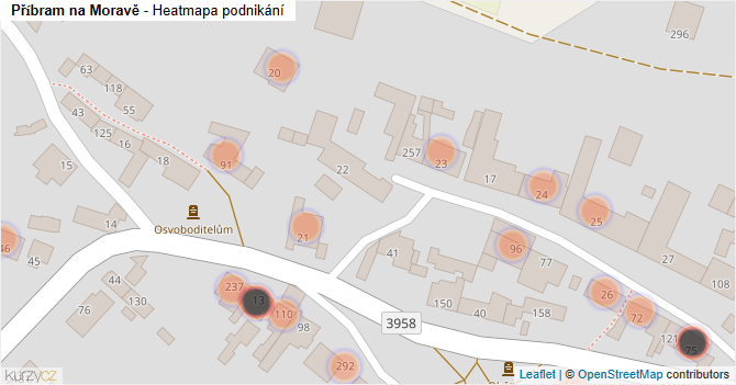 Příbram na Moravě - mapa podnikání