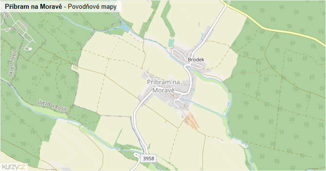 Příbram na Moravě - záplavové mapy stoleté vody