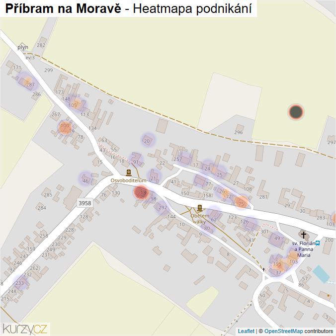 Mapa Příbram na Moravě - Firmy v části obce.