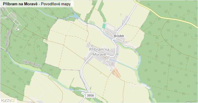 Příbram na Moravě - záplavové mapy stoleté vody