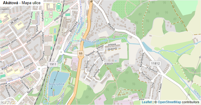 Akátová - mapa ulice