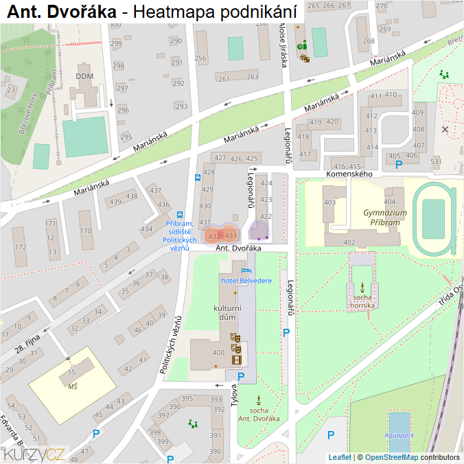 Mapa Ant. Dvořáka - Firmy v ulici.