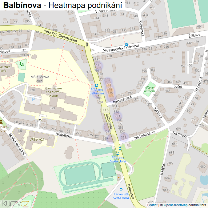 Mapa Balbínova - Firmy v ulici.