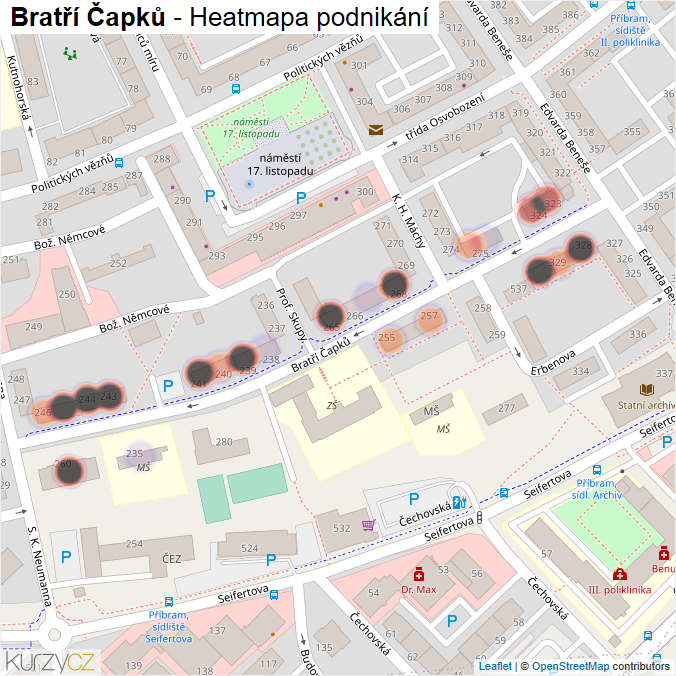 Mapa Bratří Čapků - Firmy v ulici.
