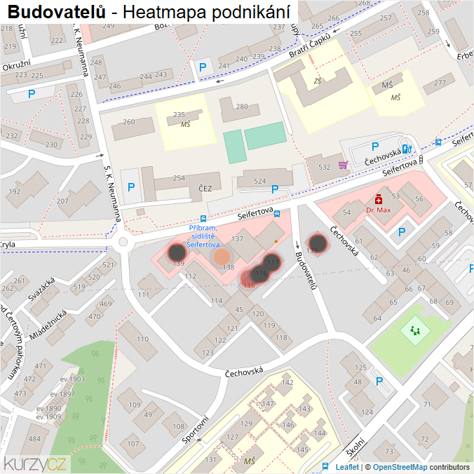 Mapa Budovatelů - Firmy v ulici.