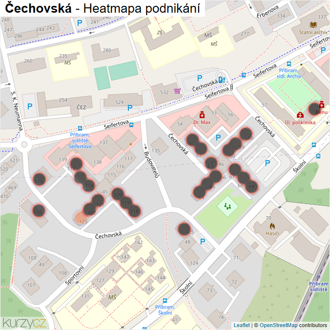 Mapa Čechovská - Firmy v ulici.