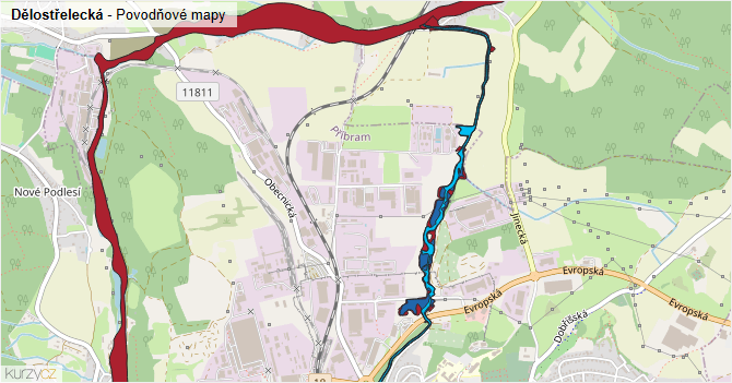 Dělostřelecká - záplavové mapy stoleté vody