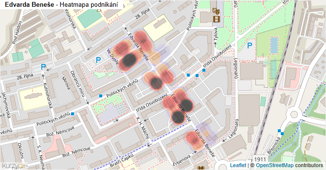 Edvarda Beneše - mapa podnikání