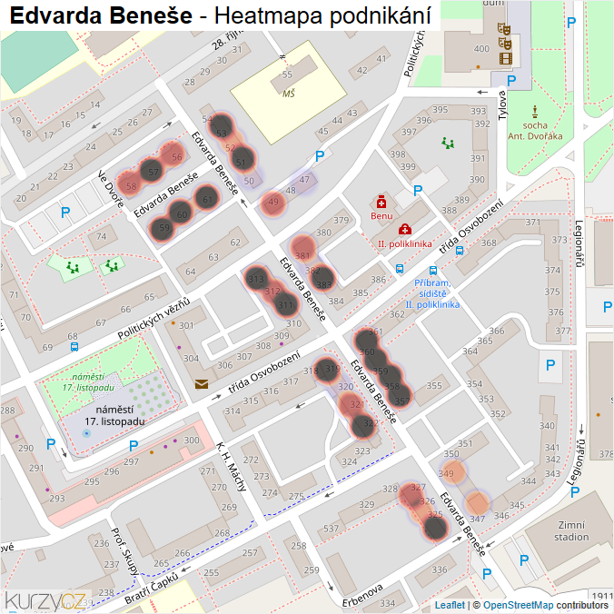 Mapa Edvarda Beneše - Firmy v ulici.