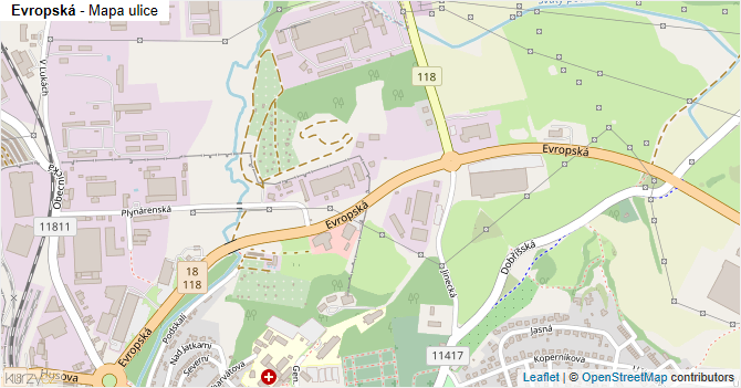 Evropská - mapa ulice
