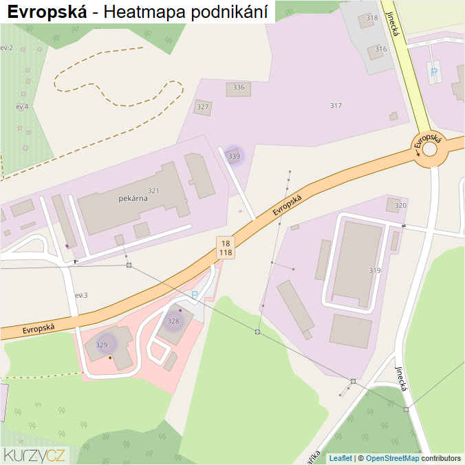 Mapa Evropská - Firmy v ulici.