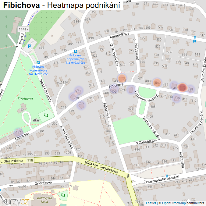 Mapa Fibichova - Firmy v ulici.