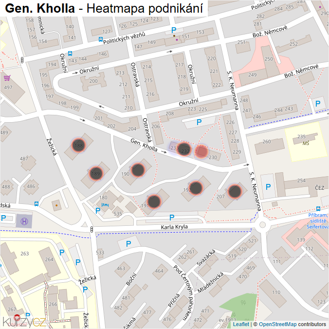 Mapa Gen. Kholla - Firmy v ulici.