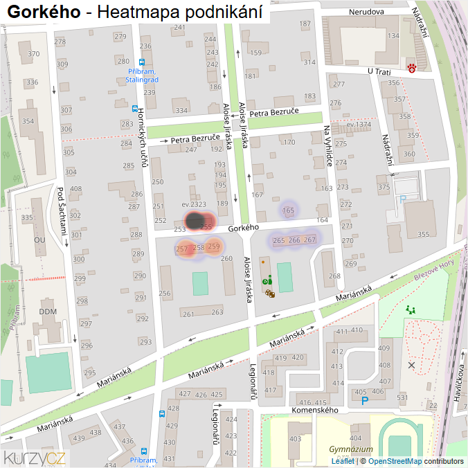 Mapa Gorkého - Firmy v ulici.