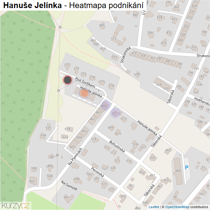 Mapa Hanuše Jelínka - Firmy v ulici.