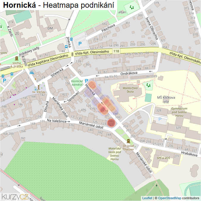 Mapa Hornická - Firmy v ulici.