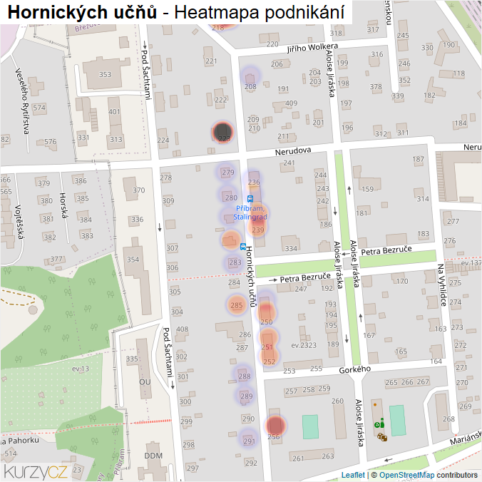 Mapa Hornických učňů - Firmy v ulici.