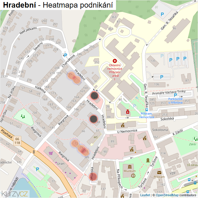 Mapa Hradební - Firmy v ulici.