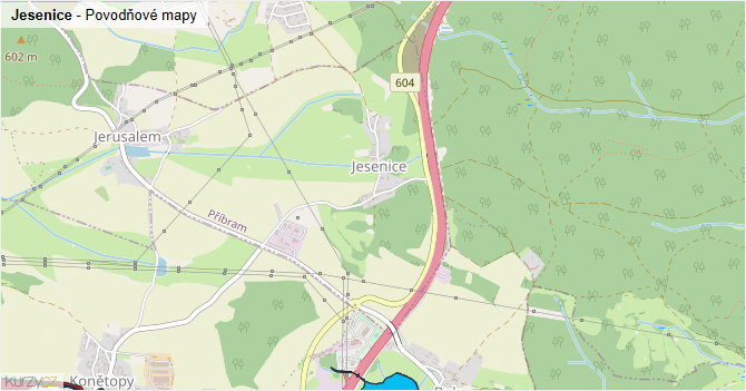 Jesenice - záplavové mapy stoleté vody
