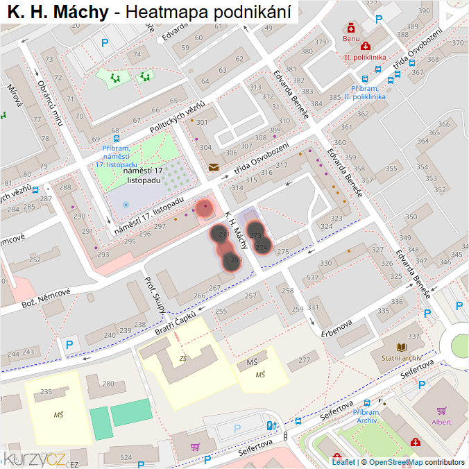 Mapa K. H. Máchy - Firmy v ulici.