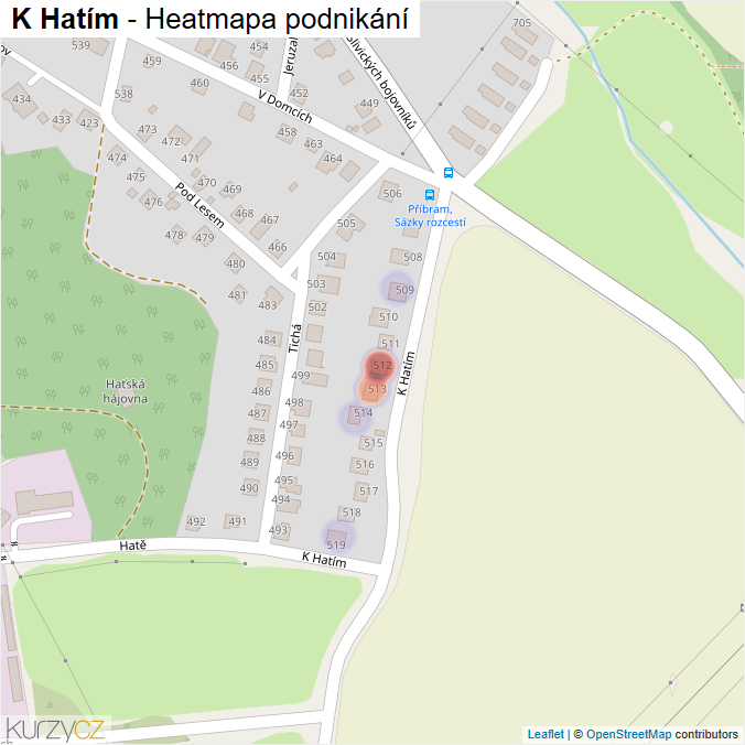 Mapa K Hatím - Firmy v ulici.