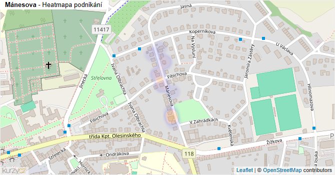Mánesova - mapa podnikání