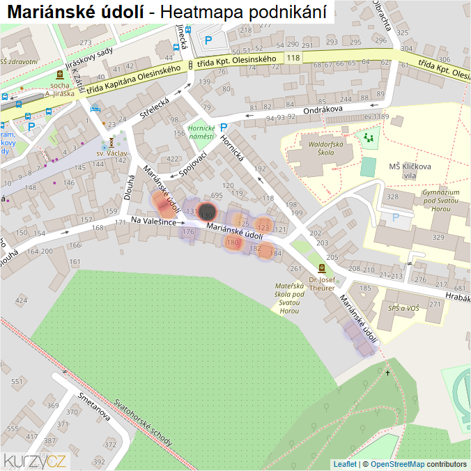 Mapa Mariánské údolí - Firmy v ulici.