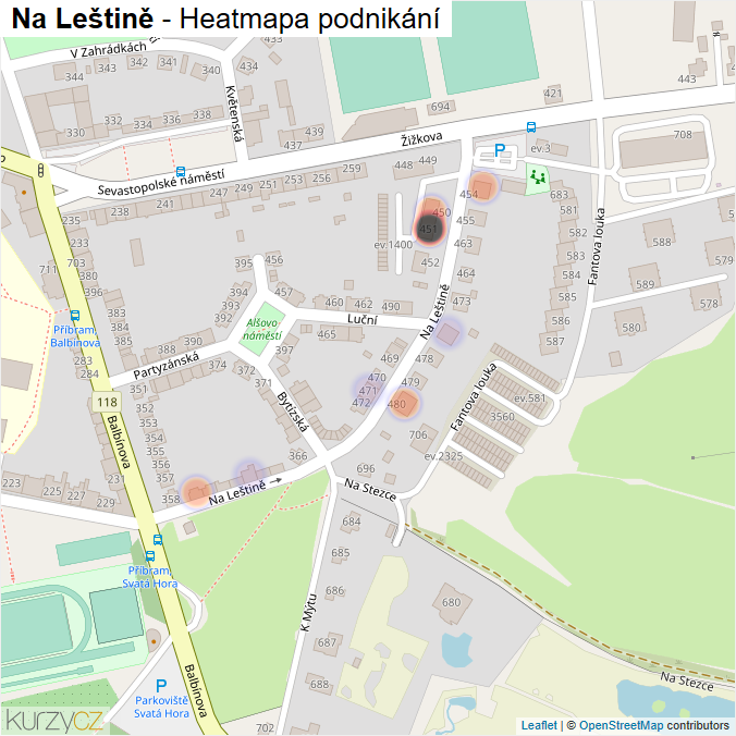 Mapa Na Leštině - Firmy v ulici.