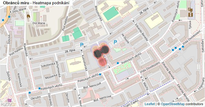 Obránců míru - mapa podnikání