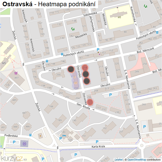 Mapa Ostravská - Firmy v ulici.