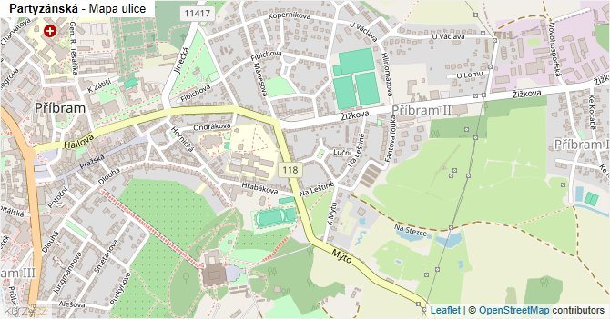 Partyzánská - mapa ulice