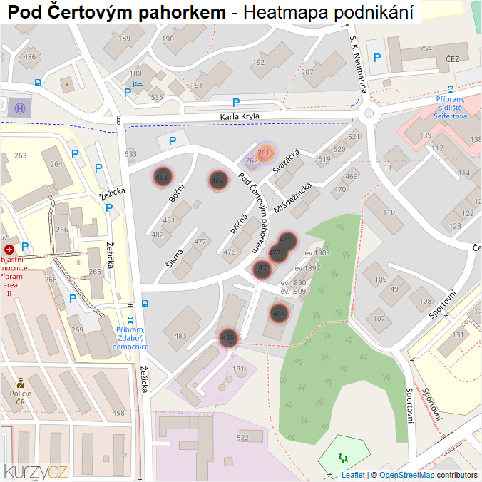 Mapa Pod Čertovým pahorkem - Firmy v ulici.