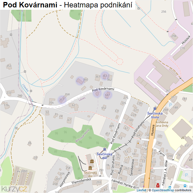 Mapa Pod Kovárnami - Firmy v ulici.