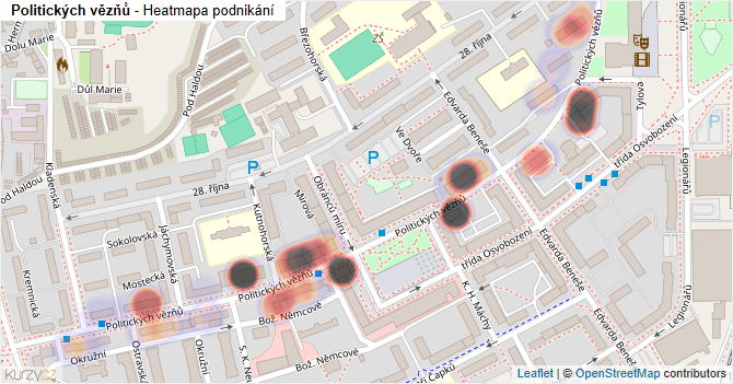 Politických vězňů - mapa podnikání