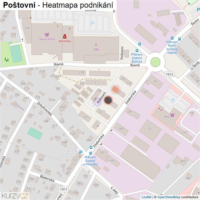 Mapa Poštovní - Firmy v ulici.