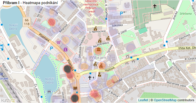 Příbram I - mapa podnikání