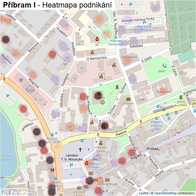 Mapa Příbram I - Firmy v části obce.