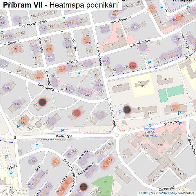 Mapa Příbram VII - Firmy v části obce.