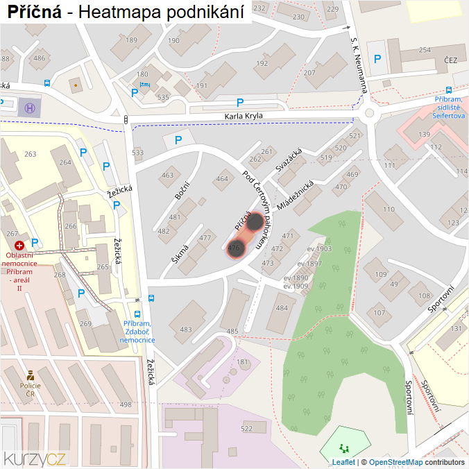 Mapa Příčná - Firmy v ulici.