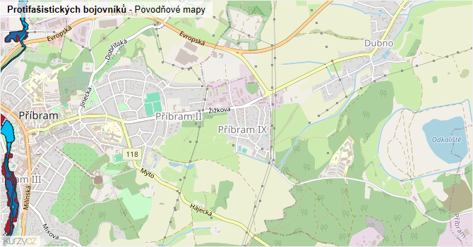 Protifašistických bojovníků - záplavové mapy stoleté vody