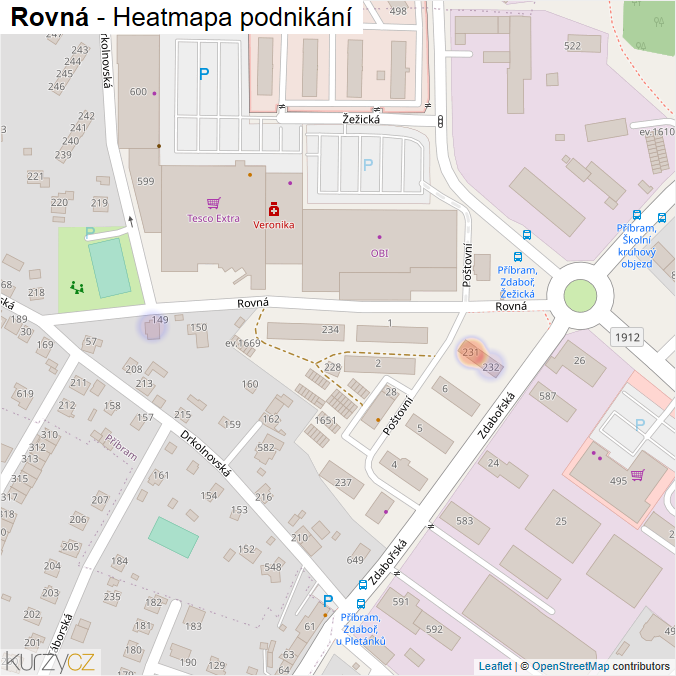 Mapa Rovná - Firmy v ulici.