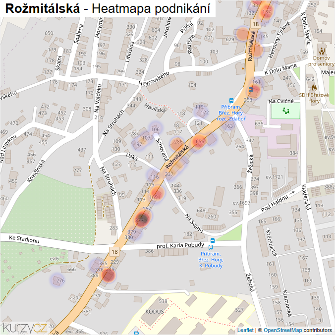 Mapa Rožmitálská - Firmy v ulici.