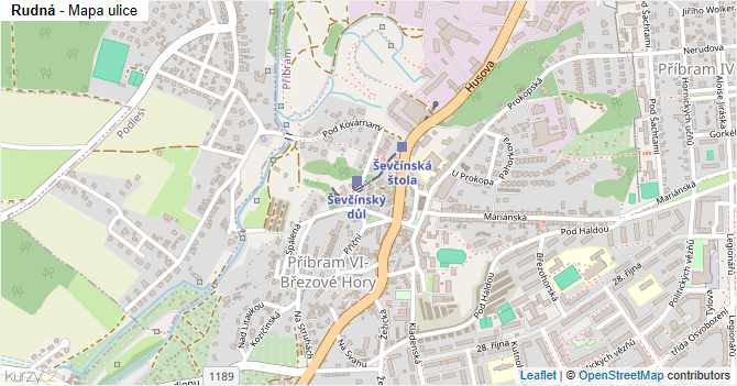 Rudná - mapa ulice