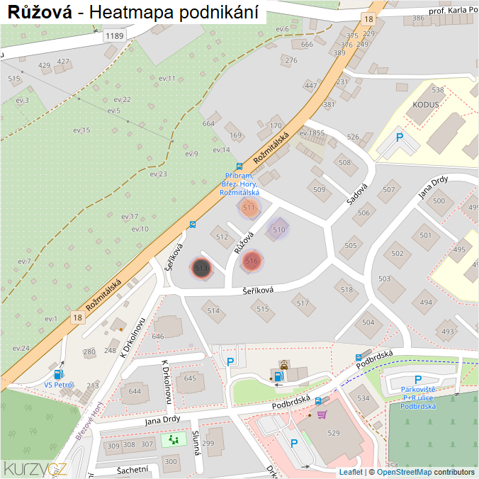 Mapa Růžová - Firmy v ulici.