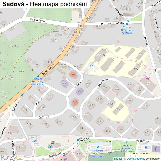 Mapa Sadová - Firmy v ulici.