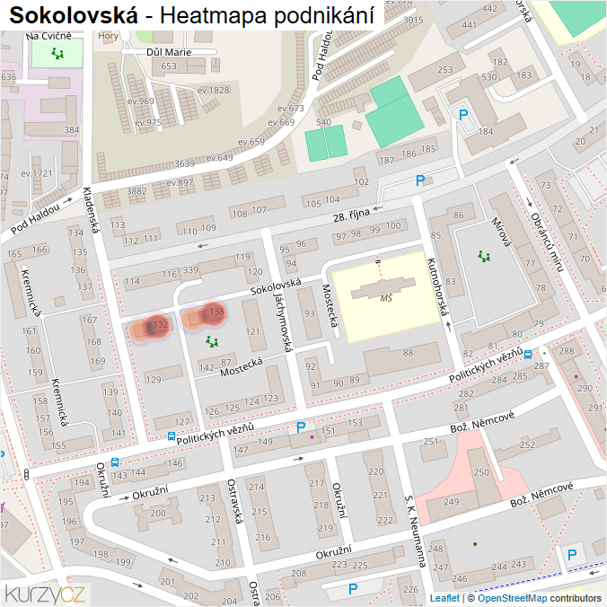 Mapa Sokolovská - Firmy v ulici.