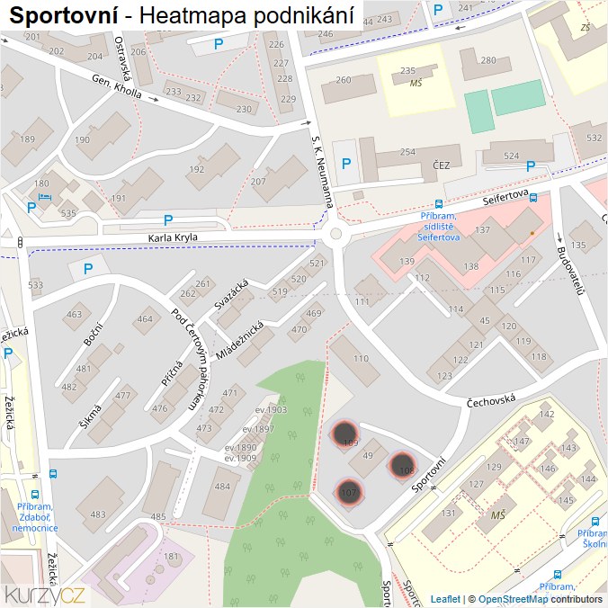 Mapa Sportovní - Firmy v ulici.
