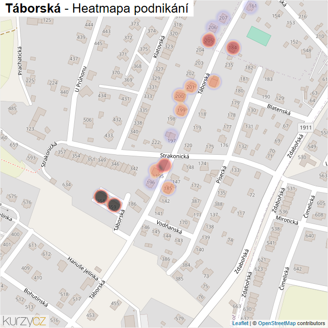 Mapa Táborská - Firmy v ulici.